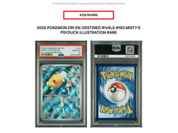 PSA 10 Misty's Psyduck 193/182 Illustration Rare Pokemon SV10 Destined Rivals - Image 4