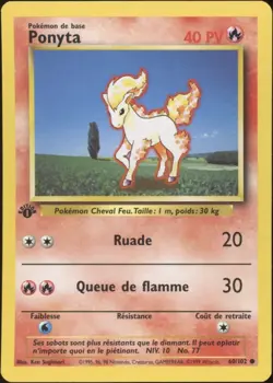 1999 Pokemon FRENCH 1st Edition Base Set Ponyta 60/102 NM - Image 1