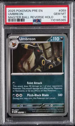 2025 POKEMON PRE EN-PRISMATIC EVOLUTIONS MASTER BALL REVERSE HOLO UMBREON PSA 10 - Image 1