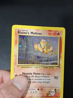 Pokemon Blaine’s Moltres 1/132 Gym Heroes Vintage Holo SWIRL LP - Image 3