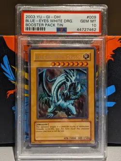 YuGiOh PSA 10 Blue Eyes White Dragon BPT-009 Booster Pack Tin GEM MINT - Image 1