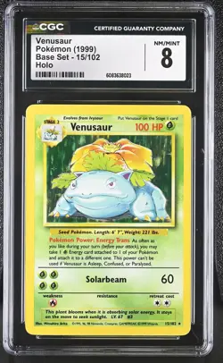 CGC 8 Venusaur 1999 Base Set 15/102 Holo Pokemon Card - Image 1