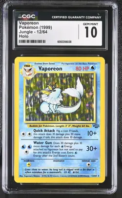CGC 10 GEM MINT Vaporeon 1999 Jungle 12/64 Holo Pokemon Card - Image 1