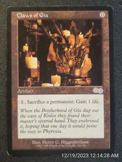 Claws of Gix Urza's Saga LP Artifact Uncommon MAGIC GATHERING CARD (DS3D1B0).... - Image 1