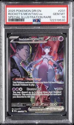 2025 POKEMON DRI EN-DESTINED RIVALS #231 TEAM ROCKET'S MEWTWO EX PSA 10 - Image 1