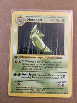Pokemon TCG Metapod Base Set 54/102 1st Edition Never Played Near Mint - Image 1