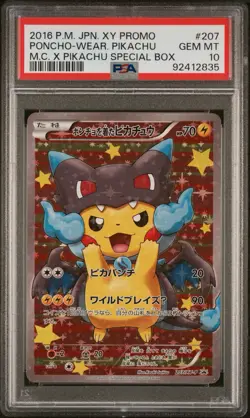 Pokemon 2016 JPN XY PROMO PONCHO-WEARING PIKACHU MEGA CHARIZARD #207 PSA 10 - Image 1