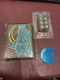 Pokemon Lucario Sleeves, Coin, and Dice from Mega Evolutions ETB - Image 1