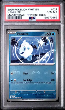 2025 POKEMON WHT EN-WHITE FLARE #027 VANILLITE MASTER BALL PSA 10 - 128670889 - Image 1