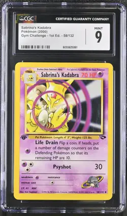 CGC 9 MINT Sabrina's Kadabra Gym Challenge 1st Edition 58/132 Pokemon Card - Image 1