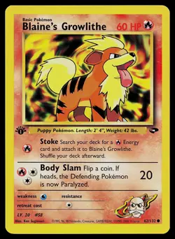 Pokemon Card - Blaine's Growlithe Gym Challenge 62/132 Common 1st Edition - Image 1