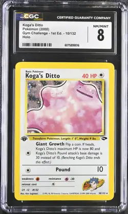 CGC 8 Koga's Ditto 2000 Gym Challenge 1st Edition 10/132 Holo Pokemon Card - Image 1