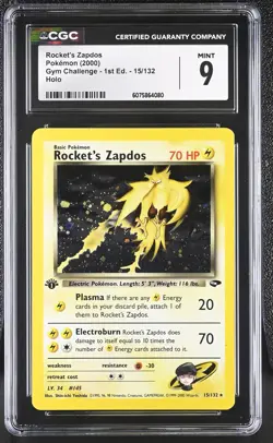 CGC 9 MINT Rocket's Zapdos Gym Challenge 1st Edition 15/132 Holo Pokemon Card - Image 1