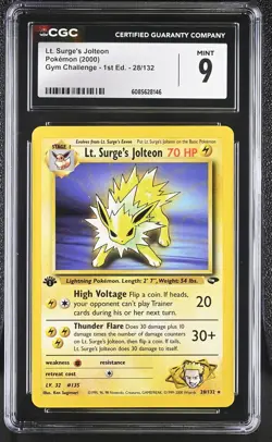 CGC 9 MINT Lt. Surge's Jolteon Gym Challenge 1st Edition 28/132 Pokemon Card - Image 1