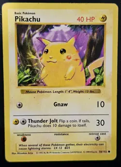 Pikachu Red Cheeks 58/102 Base Set (Shadowless) Vintage Pokemon Card MP (A) - Image 1