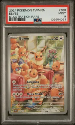 2024 POKEMON TWM EN-TWILIGHT MASQUERADE ILLUSTRATION RARE #188 EEVEE PSA 9 - Image 1