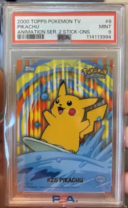 PSA 9 Pikachu 2000 Topps POKEMON TV Animation Series 2 Stick-ons #8 - Image 1