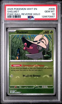 2025 POKEMON WHT EN-WHITE FLARE #008/086 SHELMET POKE BALL PSA 10 - 128670887 - Image 1