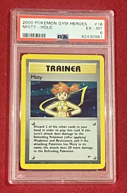 Misty - Holo 2000 Pokemon Gym Heroes #18 Rare Vintage WOTC - PSA 6 - Image 1