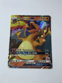 Heavy Played Pokemon TCG Card English Hidden Fates Charizard GX 9/68 Holo Rare - Image 1