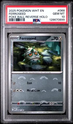 2025 POKEMON WHT EN-WHITE FLARE #068/086 FERROSEED POKE BALL PSA 10 - 128670899 - Image 1