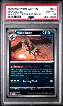 2025 POKEMON WHT EN-WHITE FLARE #054/086 MANDIBUZZ POKE BALL PSA 10 - 128670898 - Image 1