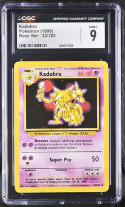 CGC 9 MINT Kadabra 1999 Base Set 32/102 Pokemon Card - Image 1