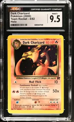 CGC 9.5 MINT+ Dark Charizard 2000 Team Rocket 4/82 Holo SWIRL Pokemon Card - Image 1