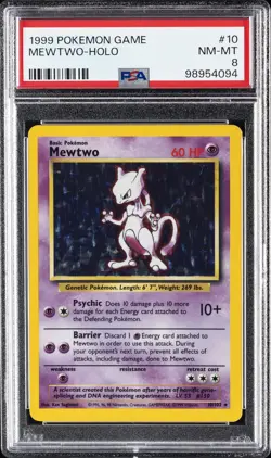 1999 POKEMON BASE SET UNLIMITED #10 MEWTWO-HOLO PSA 8 - Image 1