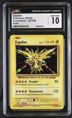 ?? 2016 CGC 10 Zapdos 42/108 XY Evolutions Holo Rare Pokemon Card - Image 1