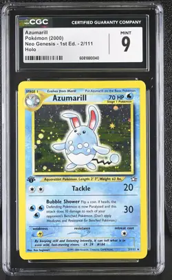 CGC 9 MINT Azumarill 2000 Neo Genesis 1st Edition 2/111 Holo Pokemon Card - Image 1