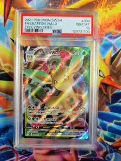 Pokemon Leafeon VMax Full Art Evolving Skies #008 Graded Card PSA 10 - Image 1