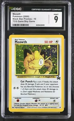 CGC 9 MINT Meowth 2000 Black Star Promos 10 Holo SWIRL Pokemon Card - Image 1
