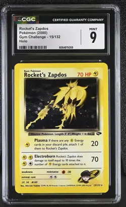 CGC 9 MINT Rocket's Zapdos 2000 Gym Challenge 15/132 Holo Pokemon Card - Image 1