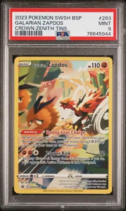 GALARIAN ZAPDOS SWSH283 PSA 9 POKEMON BLACK STAR PROMO #283 CROWN ZENITH TIN - Image 1