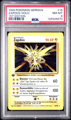 1999 POKEMON GERMAN 1ST ED #16 ZAPDOS-HOLO PSA 8 - Image 1