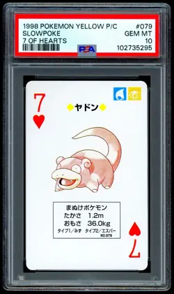 Pokemon SLOWPOKE Japanese YELLOW 7 of Hearts POKER Card #079 - PSA 10 GEM MINT - Image 1