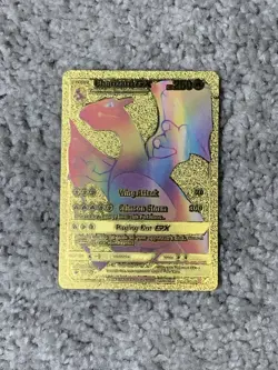 Pokemon Charizard GX HP250 Wing Attack Rainbow Gold Foil Fan Art Card LP - Image 1