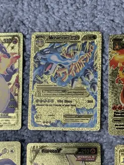 Set of 15 Pokemon Charizard,Dragonite,Blastoise&More Gold Foil Fan Art Cards LP - Image 3