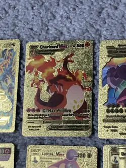 Set of 15 Pokemon Charizard,Dragonite,Blastoise&More Gold Foil Fan Art Cards LP - Image 4