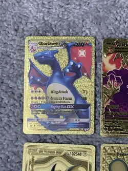 Set of 15 Pokemon Charizard,Dragonite,Dialga&More Gold Foil Fan Art Cards LP! - Image 2
