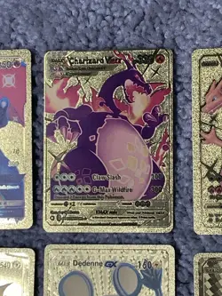 Set of 15 Pokemon Charizard,Dragonite,Dialga&More Gold Foil Fan Art Cards LP! - Image 3