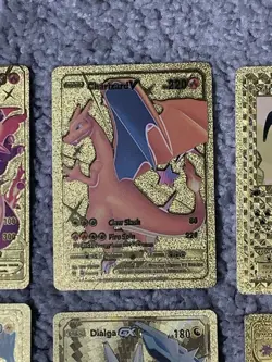 Set of 15 Pokemon Charizard,Dragonite,Dialga&More Gold Foil Fan Art Cards LP! - Image 4