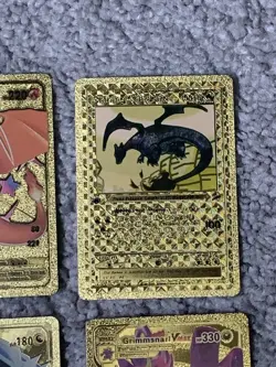 Set of 15 Pokemon Charizard,Dragonite,Dialga&More Gold Foil Fan Art Cards LP! - Image 5