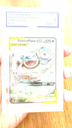 Pokemon 2019 SM Cosmic Eclipse Blastoise Piplup Tag Team GX #215/236 AGS 9 - Image 2