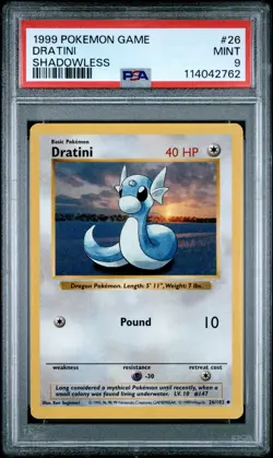 Pokemon Card Dratini 26/102 Shadowless Base Set 1999 PSA 9 MINT - Image 1