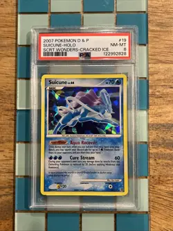 GRADED PSA 8 2007 Pokemon D & P Suicune-HOLO SCRT. WONDERS-CRACKED ICE #19 - Image 1