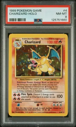 1999 POKEMON BASE SET UNLIMITED #4 CHARIZARD-HOLO PSA 8 - Image 1