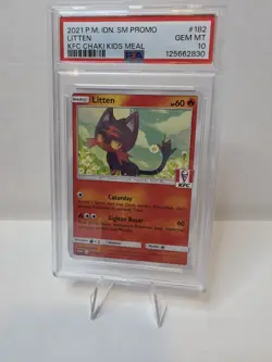 2021 POKEMON INDONESIAN SM PROMO KFC CHAKI KIDS MEAL #182 LITTEN PSA 10 - Image 1