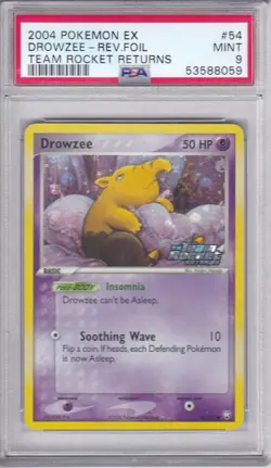 PSA 9 2004 Pokemon Team Rocket Returns Reverse Holo Foil Drowzee Card # 54 - Image 1